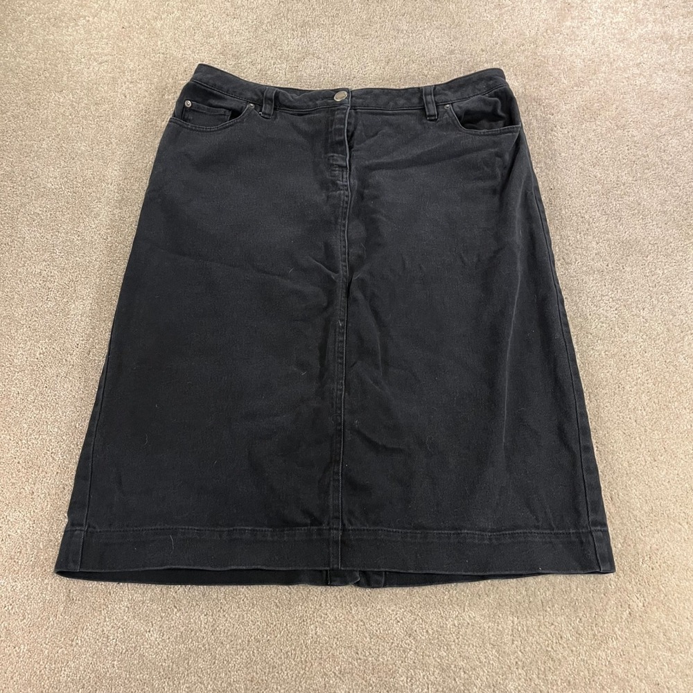 Essentials Denim Midi Skirt Womens 16W Black‎ Stretch A-Line Back Slit